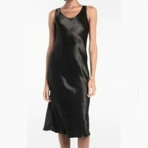 Black Satin Dress VINCE Black Satin Midi Dress Cocktail LBD Large Evening